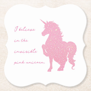 I believe in the invisible pink unicorn. paper coaster