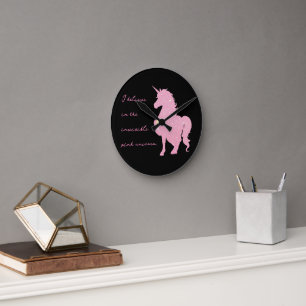I believe in the invisible pink unicorn. round clock