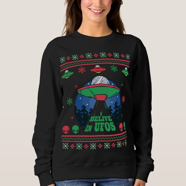 I Believe In UFOs Ugly Christmas Sweater (Front)