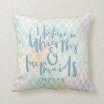 I BELIEVE IN UNICORNS AND MERMAIDS SEA BLUE CUSHION<br><div class="desc">I BELIEVE IN UNICORNS AND MERMAIDS,  BEAUTIFUL HAND LETTERED RAINBOW COLORED DESIGN. A GREAT GIFT FOR THE LITTLE GIRL,  BOY,  WOMAN OR MAN IN YOUR LIFE. WITH MULTI COLORED MERMAID PATTERN DETAIL AND SPACE FOR A NAME.</div>