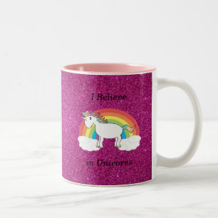 I believe in unicorns pink glitter Two-Tone coffee mug
