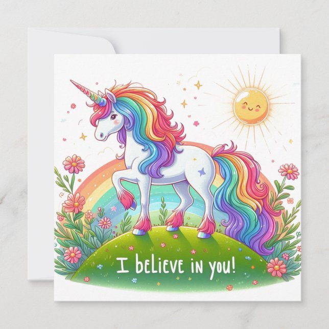 I believe in you unicorn holiday card (Front)