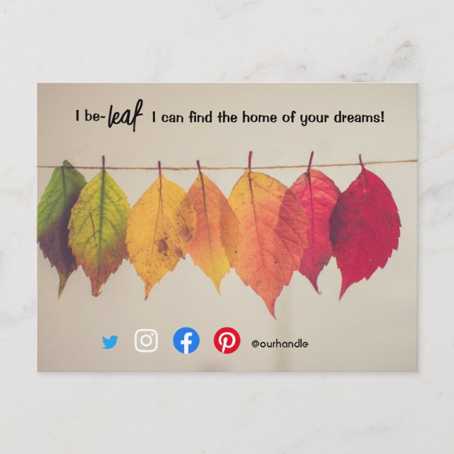 I believe leaf autumn real estate agent marketing postcard (Front)