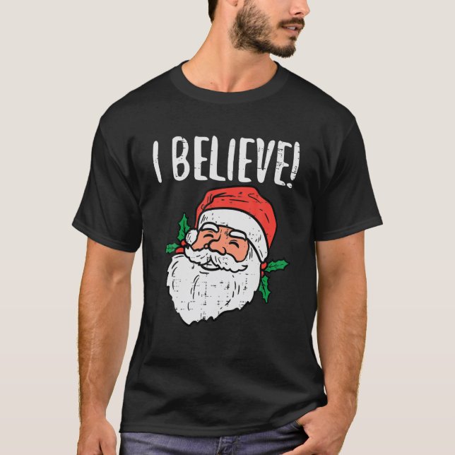I Believe Santa Cute Christmas Pjs Xmas Pyjamas Me T-Shirt (Front)