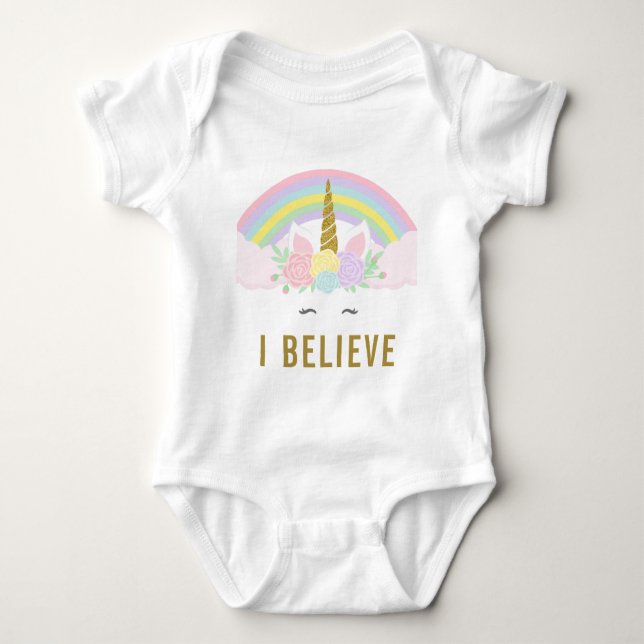 I Believe Unicorn Baby Romper Bodysuit (Front)