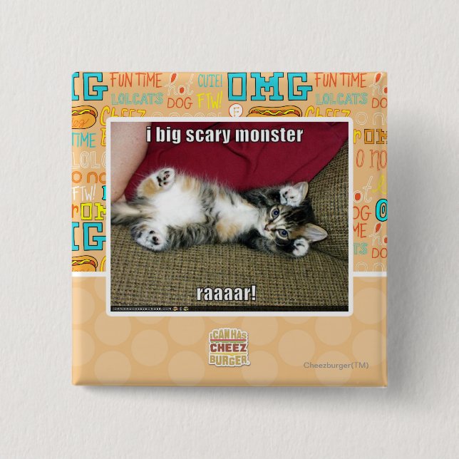 I big scary monster 15 cm square badge (Front)