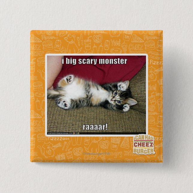 I big scary monster 15 cm square badge (Front)