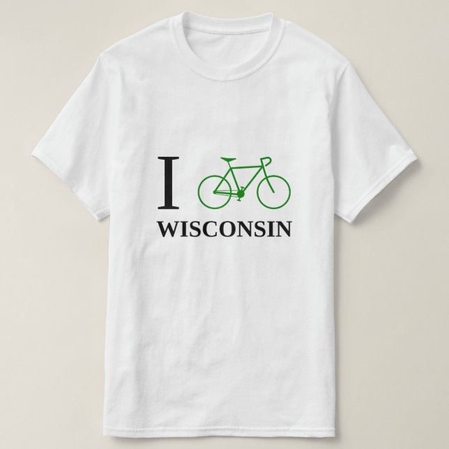 I Bike WISCONSIN (Green Bicycle Icon) T-Shirt (Design Front)