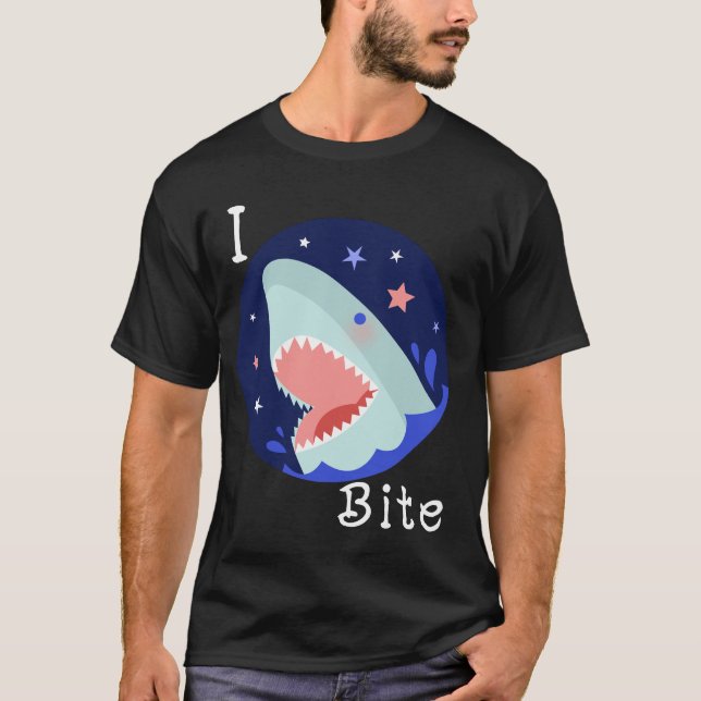 I Bite Cute Shark-White Letter T-Shirt (Front)
