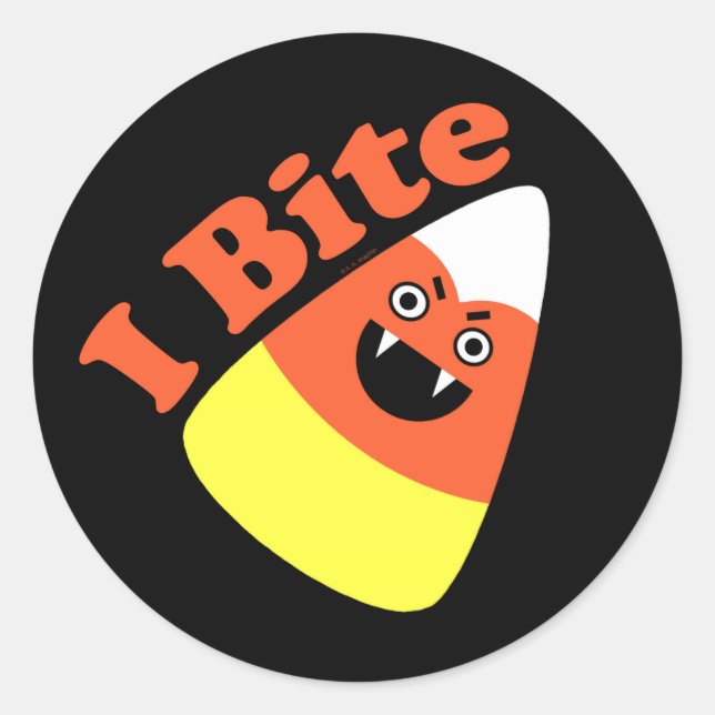 I Bite Halloween Candy Corn Vampire Classic Round Sticker (Front)
