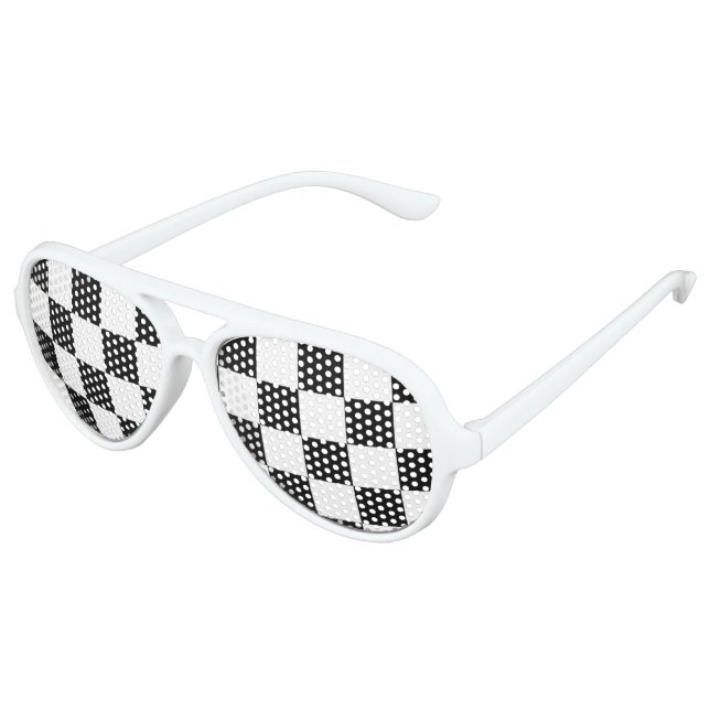 I Bleed Racing Check Black White Chequered Custom Aviator Sunglasses (Angled)