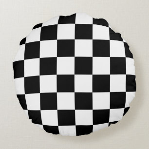 I Bleed Racing Check Black White Chequered Custom Round Cushion