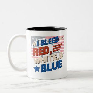 I Bleed Red, White & Blue – Patriotic American  Two-Tone Coffee Mug