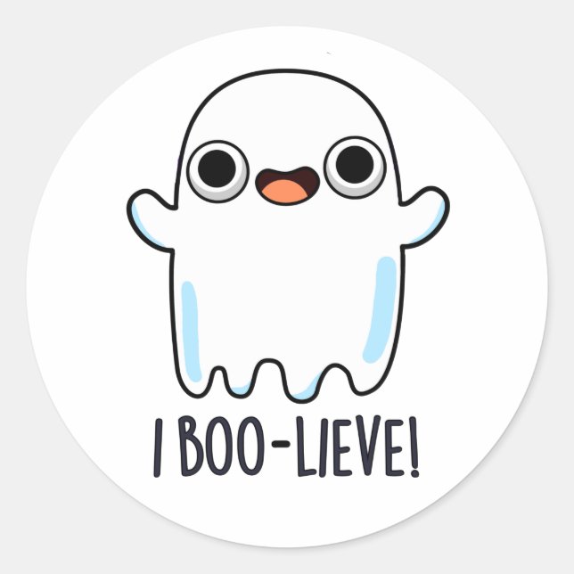 I Boo-lieve Funny Positive Ghost Pun Classic Round Sticker (Front)