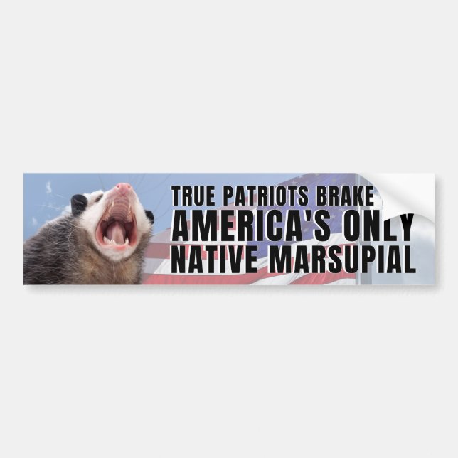 I BRAKE FOR AMERICA'S ONLY NATIVE MARSUPIAL BUMPER STICKER (Front)