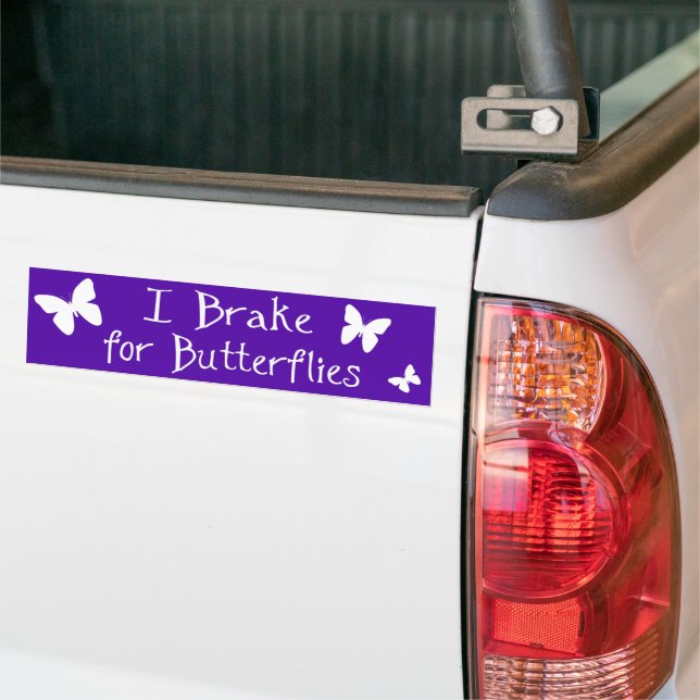 I Brake for Butterflies, purple bumper sticker (On Truck)