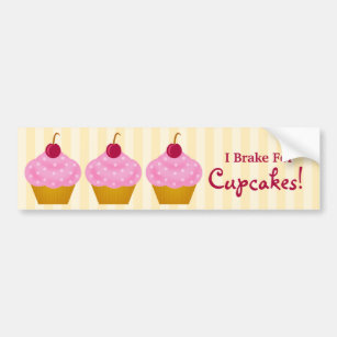 I Brake For Cupcakes Mega Kawaii Bumper Sticker