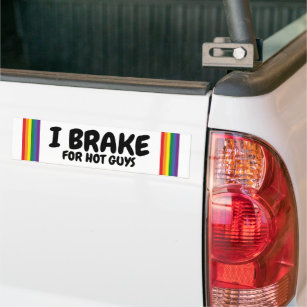 I Brake For Hot Guys Rainbow Pride Gay Themed Bumper Sticker