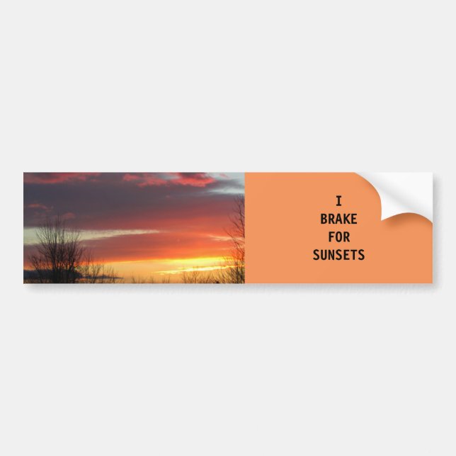 "I BRAKE FOR SUNSETS" BUMPER STICKER (Front)