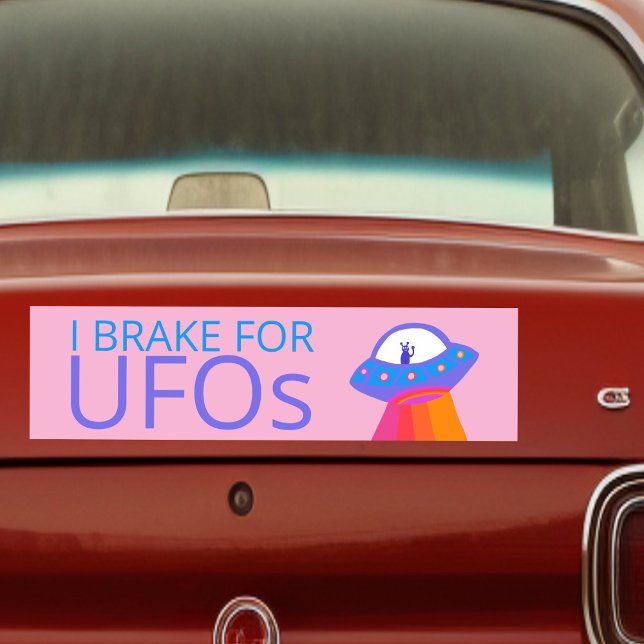 I BRAKE FOR UFOS Cute Alien Spaceship  Bumper Sticker (I BRAKE FOR UFOS Cute Alien Spaceship hand drawn Bumper Sticker
)