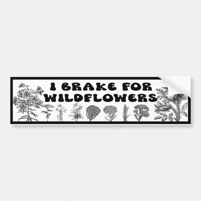 I Brake For Wildflowers Bumper Sticker (Front)