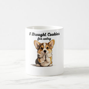 "I Brought Cookies" Pleading Corgi Pen & Ink Art Coffee Mug