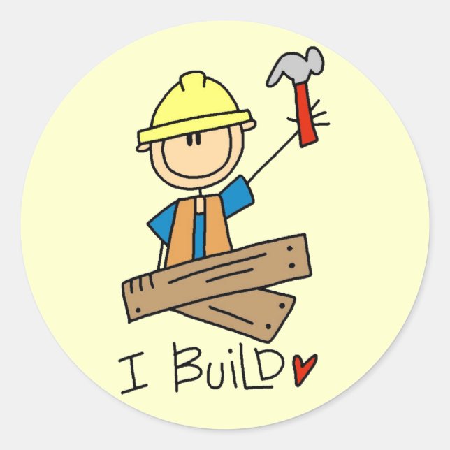 I Build Stick Figure Carpenter Tshirts Classic Round Sticker (Front)