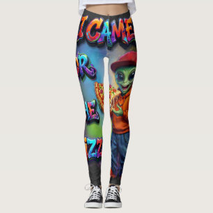 I Came For The Pizza Funny Alien Food Design Leggings