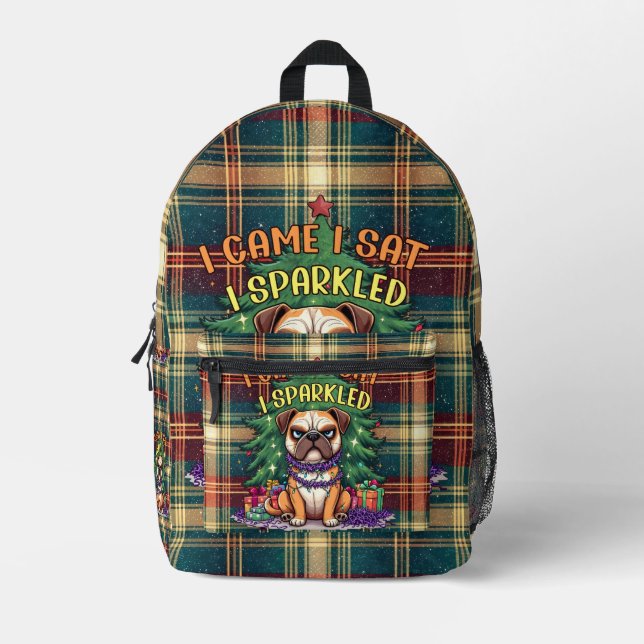 I Came I Sat I Sparkled Funny Christmas Bulldog Printed Backpack (Front)