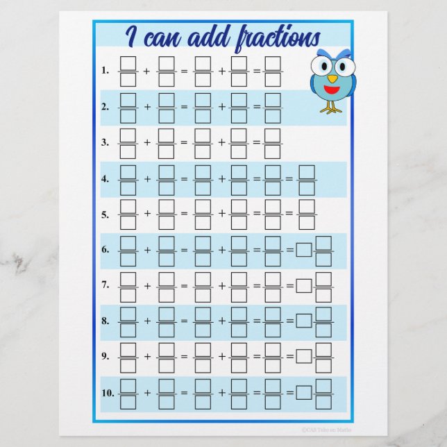 I Can Add and Subtract Fractions Templates Custom Letterhead (Front)