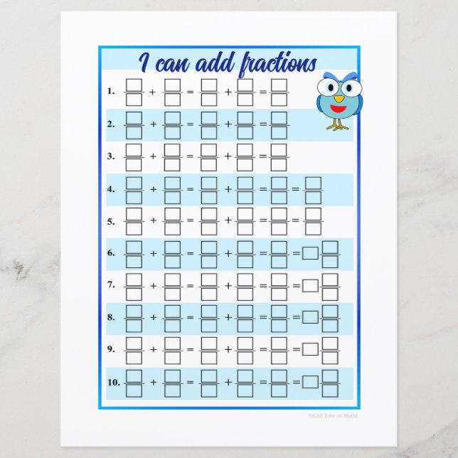 I Can Add and Subtract Fractions Templates -Sheet (Front)