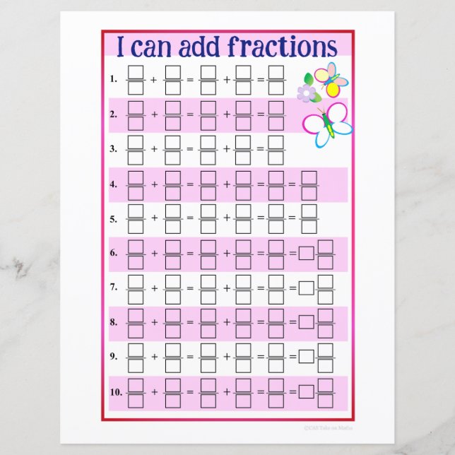 I Can Add and Subtract Fractions Templates -Sheet (Front)