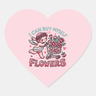i can buy myself flowers floral cart cupid angel heart sticker