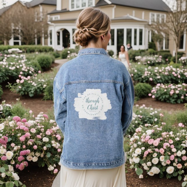 I Can Do All Things Bible Verse Design Denim Jacket (Wedding Back)