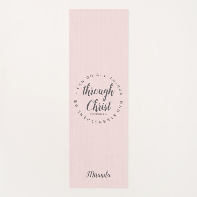 I Can Do All Things Blush Pink Yoga Prayer Mat (Front)
