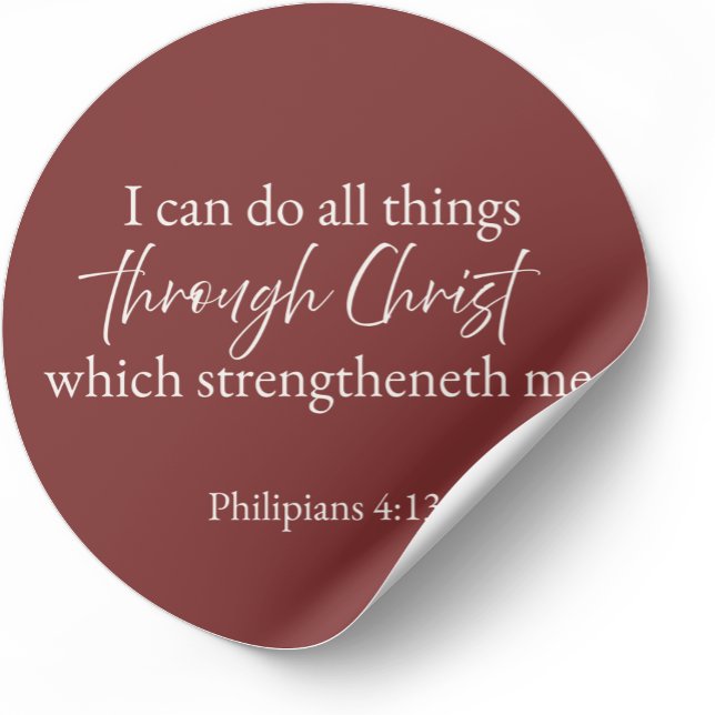I Can Do All Things Philippians 4:13 Christian Classic Round Sticker (Minimalist Bible verse sticker — Philippians 4:13)