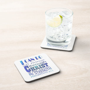 I can do all things through Christ Blue Text  Coaster