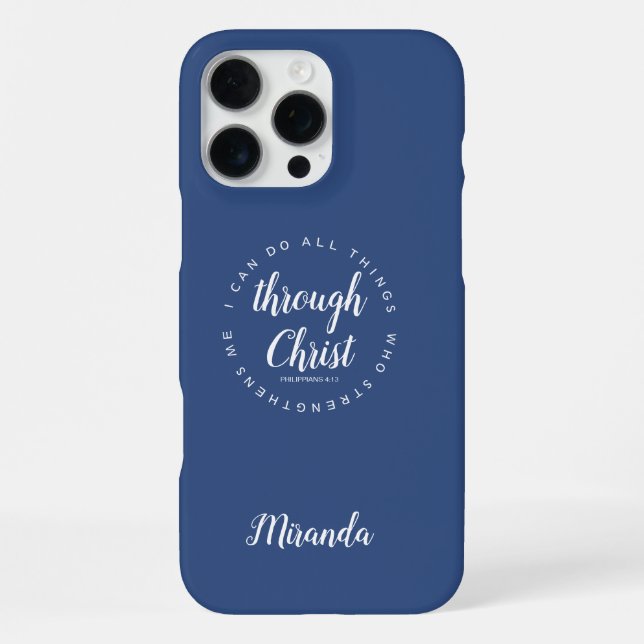 I Can Do All Things Through Christ Scripture Blue iPhone Case (Back)
