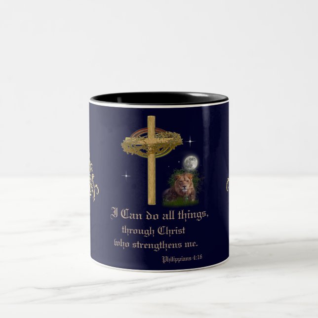 I can do all things through Christ scripture Two-Tone Coffee Mug (Center)