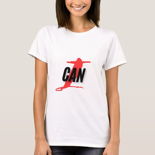 "I Can" Dynamic Red & Black Empowerment Word Art T-Shirt (Front)