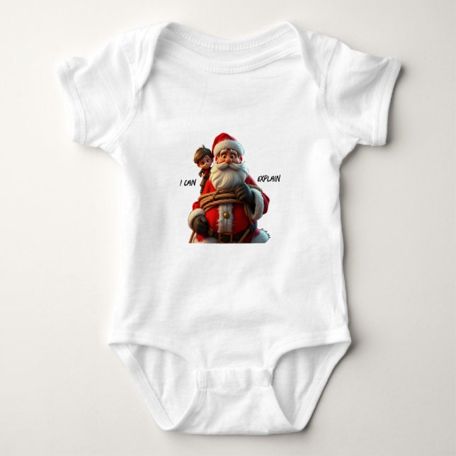 I Can Explain, Cartoon Santa Claus And Little Boy Baby Bodysuit (Front)