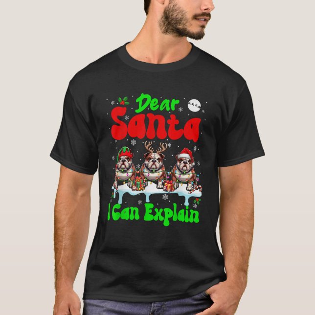 I Can Explain Xmas Three Santa Reindeer Bulldogs O T-Shirt (Front)