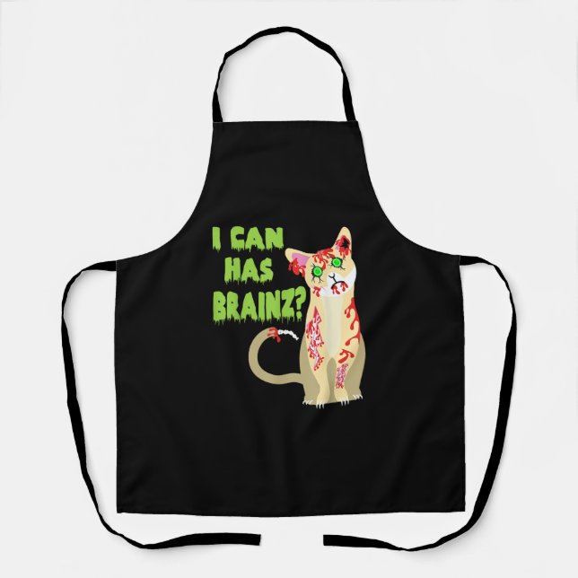 I Can Has A Brain Zombie Cat Shirt Apron (Front)