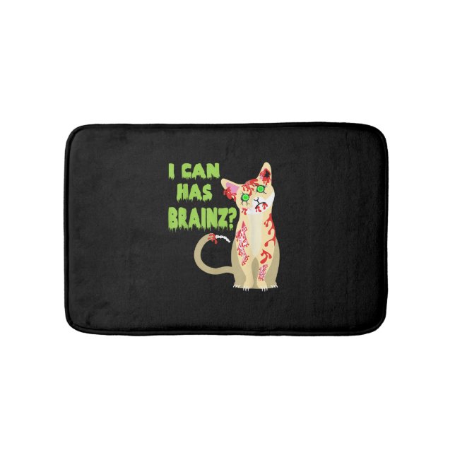 I Can Has A Brain Zombie Cat Shirt Bath Mat (Front)
