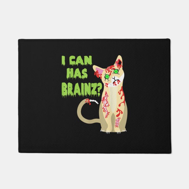 I Can Has A Brain Zombie Cat Shirt Doormat (Front)