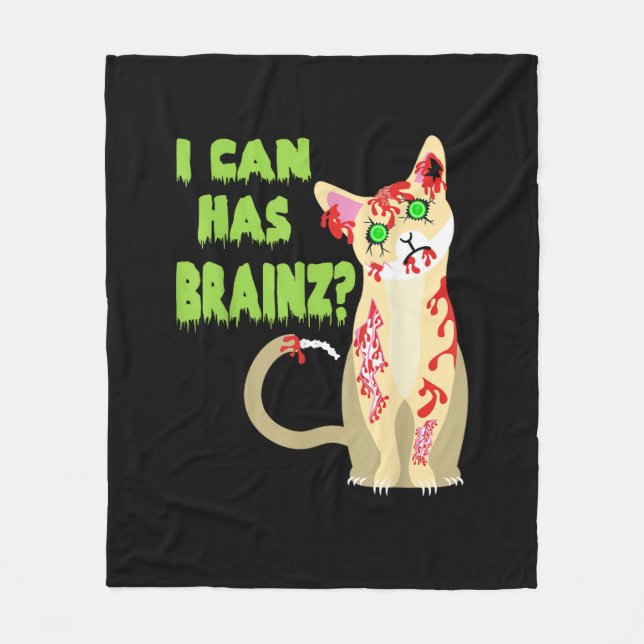 I Can Has A Brain Zombie Cat Shirt Fleece Blanket (Front)