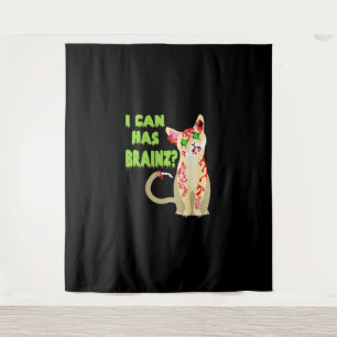 I Can Has A Brain Zombie Cat Shirt Tapestry