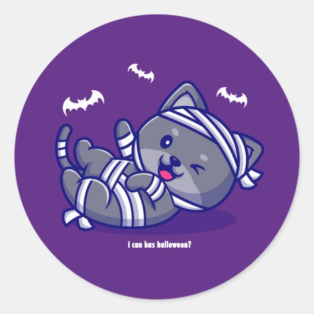 I Can Has Halloween? Classic Round Sticker (Front)