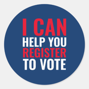 I can help you register to vote red white navy classic round sticker