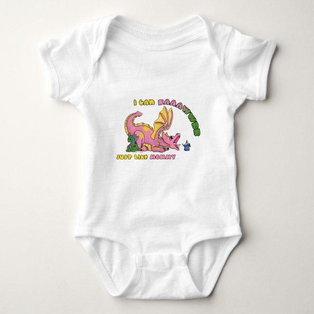 I can RAWR, Just Like Mummy cute baby dragon girl Bodysuit (Front)